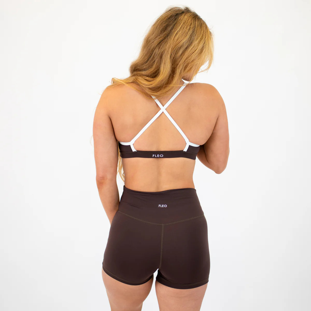 Chloe High Neck Sports Bra - Chocolate + White