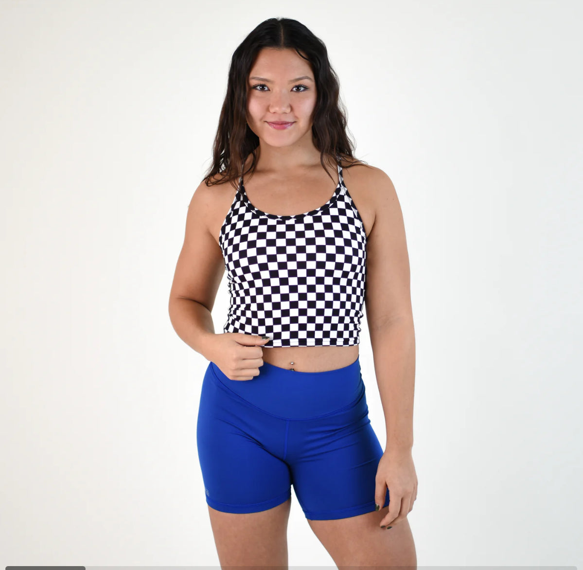 Switch Up Crop Tank - Black and White Checked