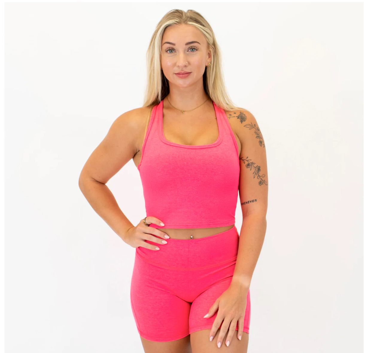 Racerback Crop Tank - Heather Neon Punch
